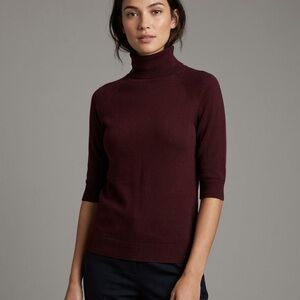 ZARA Chocolate Brown Mock Neck 3/4 Sleeve Sweater - Size M